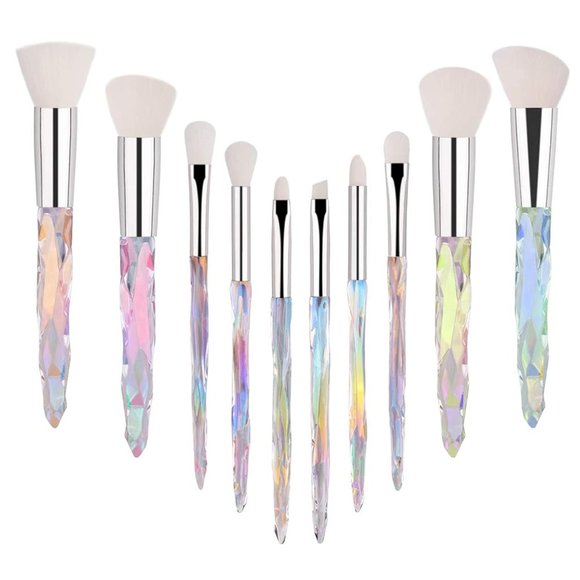 Makeup Brushes Crystal Handle,10pcs Premium Rainbow Color Cosmetic‎ Brush Set - Picture 1 of 16